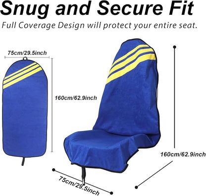 Sweat Towel Car Seat Cover Protector Front Seats for Gym Workout, Running, Swimming, Beach and Hiking, Waterproof Universal Seat Cover for Car, Trucks, Van & SUV (1, Blue/Yellow, Front) - Image 4