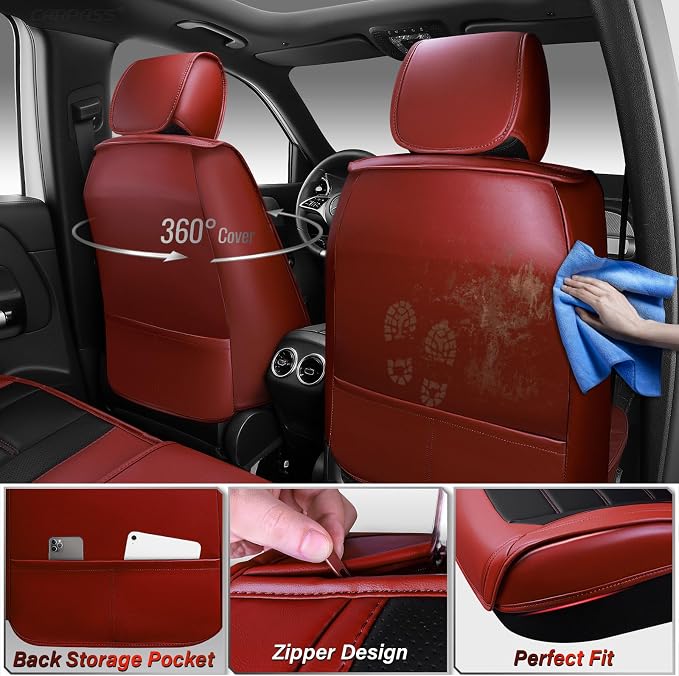 CAR PASS Nappa Leather Car Seat Covers Full Set Faux Leather, Black Red | Luxury Nappa Leather,360° Full Protection,Water resistant,3D Foam Comfort,Universal Fit for Most Cars SUV Truck,Scratch proof - Image 2