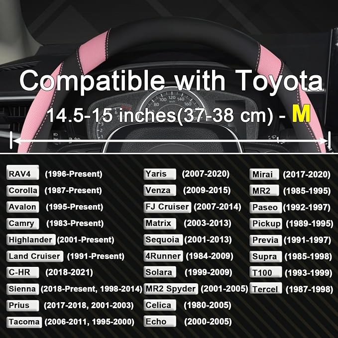 West Llama Customized Auto Car Steering Wheel Cover for Toyota Rav4 Corolla Camry Highlander (Black+Pink-Standard Size) - Image 2