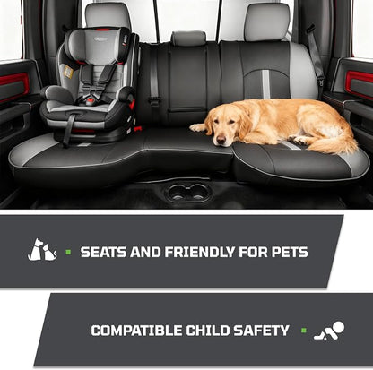Car Seat Covers Custom Fit for Dodge 2009-2018 Ram 1500 Crew Cab,Black/Grey | Custom Fit Faux Leather Full Set,Waterproof & Wear-Resistant,Fits for 4th Gen Ram 1500 Rebel/Sport/Laramie/Longhorn/Limited - Image 5