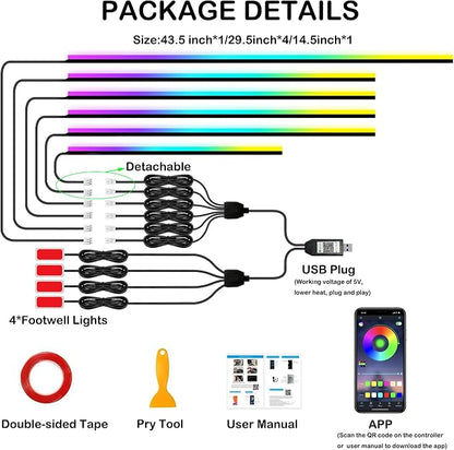 Acrylic Interior Car LED Strip Lights, USB Dreamcolor (10 in 1) | Acrylic LED Lights for Car with Wireless APP and Button Control, RGB Dynamic Chasing, Music Sync Ambient Lighting Kits - Image 8