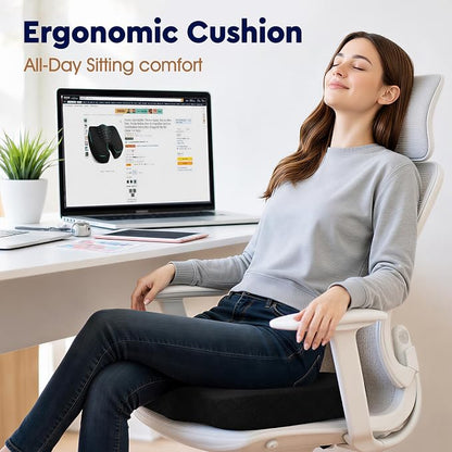 Seat Cushion, Memory Foam Office Chair Cushion - Grey, XXX-Large | for Car Seat, Airplane, Desk Chair - Sciatica & Hip & Coccyx Pain Relief Cushion for Long Sitting Office Workers, Car Drivers - Image 4