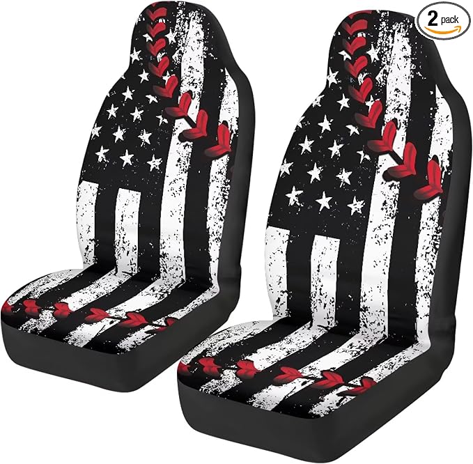 American Flag Car Front Seat Covers Baseball Stitch Car Seat Covers Set of 2 Removable Automotive Accessories Universal Fit for Cars,Sedans & SUVs by TOADDMOS