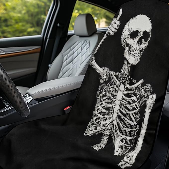 Funny Skeleton Towel Seat Covers for Cars Front Seat Towel Cover | Skull Skeleton Sweat Seat Cover Protector Universal Non Slip Waterproof Sweat Protector with Storage Bag for Yoga Beach Gym - Image 3