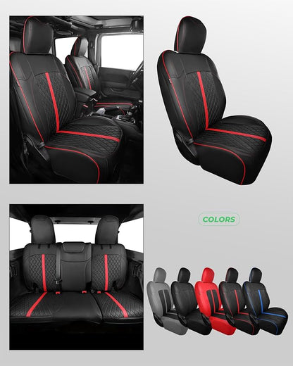 RIDEPOSH for Jeep Wrangler Leather Custom Car Seat Covers Full Set 4 Door | 2018-2026 JL, without Rear Cup Holder, Not for 4XE, Luxury Waterproof Protector, 40/60 Spilt, 5 Seats, Full Coverage, Durable - Image 8