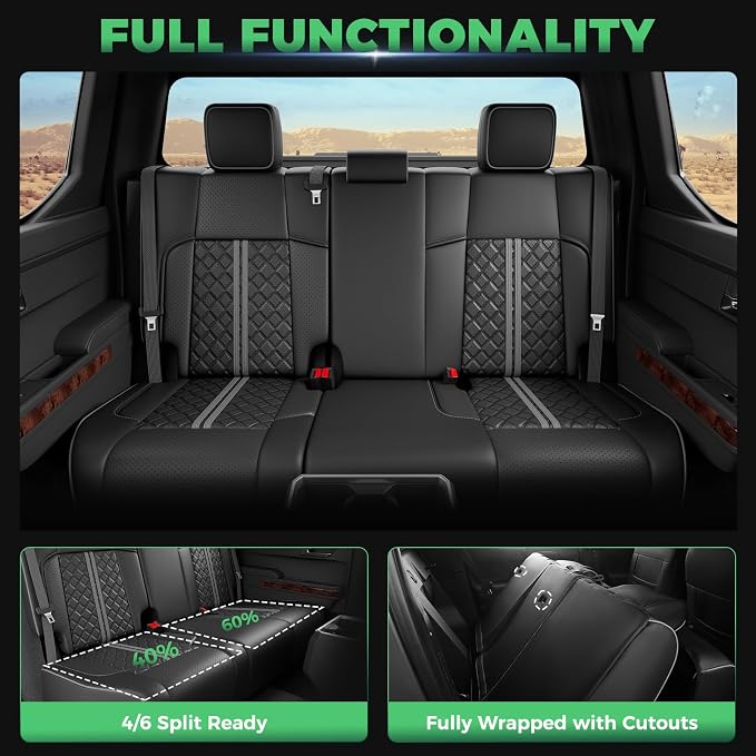 RIDEPOSH Custom Leather Seat Covers for Toyota Tacoma Double Cab 2024-2026 | full set, BKgray, OEM fit, premium waterproof leather, anti-slip, extra pockets, long-term durability, airbag compatible - Image 4