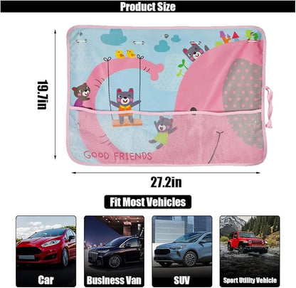 GLSOWEE Car Window Shade for Baby, Blackout Car Window Curtain, Elephant | Storage Pockets & 7 Suction Cups, Cartoon Pattern Car Side Window Sun Shade Cover for Sun/Heat/UV Rays Protection, Pink - Image 2