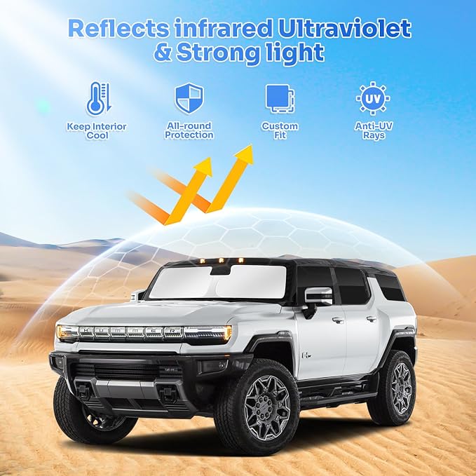 Canvcle Window Shades for 2022-2026 GMC Hummer EV Pickup Accessories Windshield Sun Shade Side Rear Window Covers Sunshade Sun Shield Privacy Protection for Camping Keep Car Cool Black 6PCS(Not SUV) - Image 2