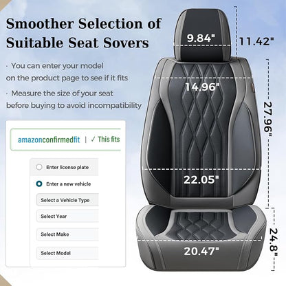 Coverado Front Seat Covers, Car Seat Protector, Waterproof Nappa Leather Cushion, Fit for Most Sedans SUV Pick-up Truck-Gray&Black - Image 5