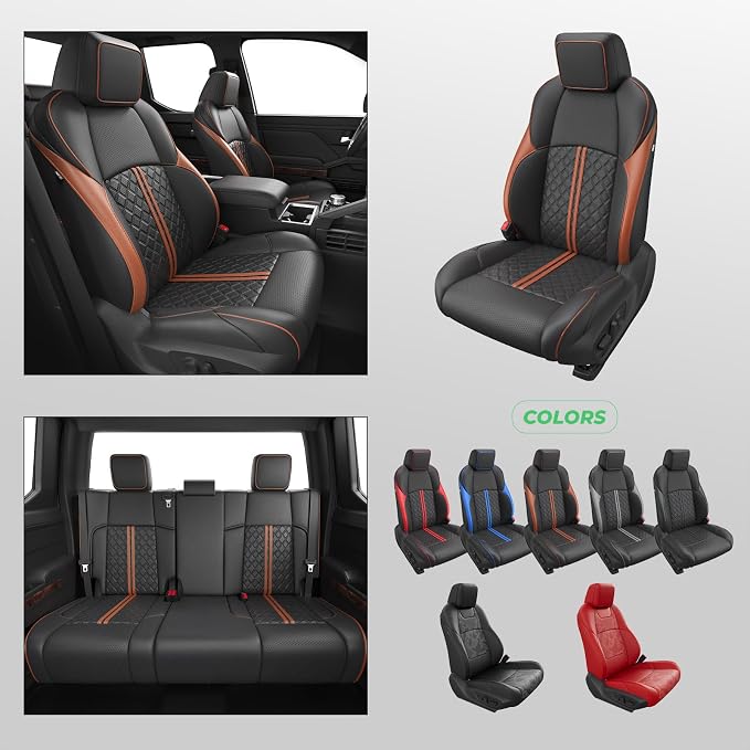 RIDEPOSH Custom Leather Seat Covers for Toyota Tacoma Double Cab 2024-2026 | full set, BKbrown, OEM fit, premium waterproof leather, anti-slip, extra pockets, long-term durability, airbag compatible - Image 8
