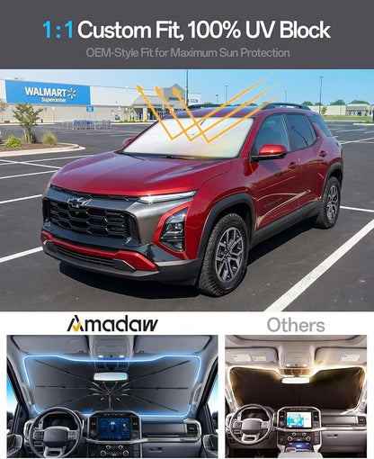 Windshield Sun Shade for Chevr Equinox 2005–2026, Foldable Umbrella Sunshade with 100% UV Block, Multi-Layer Heat Insulation, Reinforced 10-Rib Frame, Keeps Car Cooler, Summer Car Accessory - Image 3
