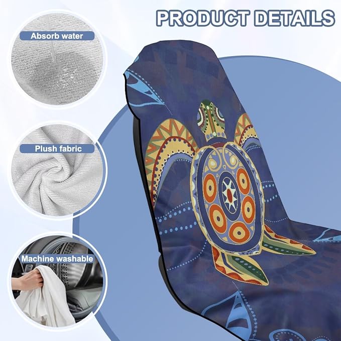 Sea Turtle Print Towel Car Seat Covers for Men Ethnic Style Print Towel Automotive Seat Covers Quick-Dry Sweat Towels with Storage Bag, 60 x 33 Inch - Image 6