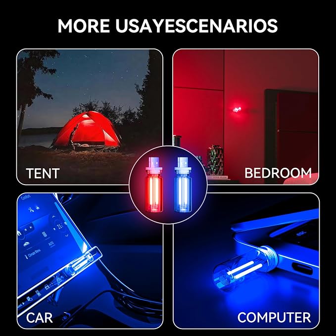 4 PCS USB Night Light Bulb,Touch Dimmable Retro Car Interior Ambient Light | Portable Glass Bottle Design Chubby Glow LED Light for Car, Truck, Bedroom, 2 RGB and 1 Red 1 Blue Lighting - Image 9