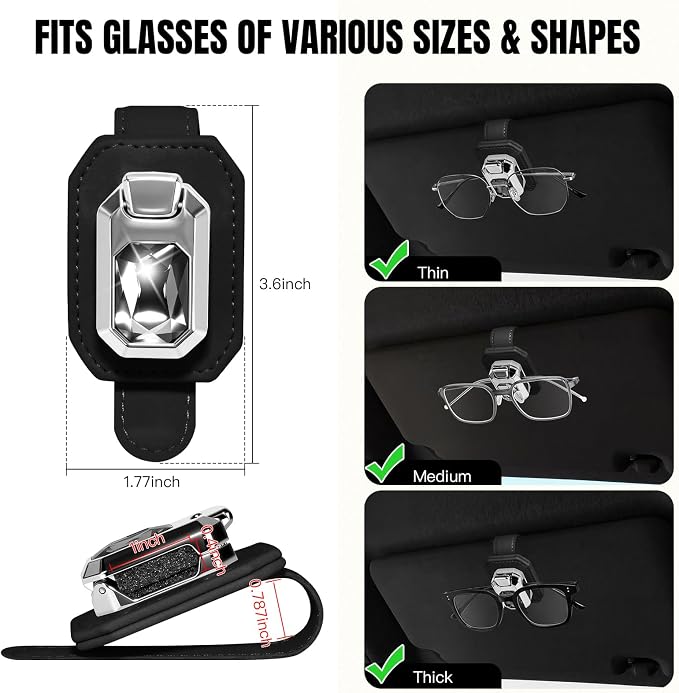 2PCS Sunglass Holder for Car Visor, Faux Leather Eyeglass Holder Clip for Car Sun Visor Organizer, Universal One Handed Operation Sun Glass Hanger, Car Interior Accessories for Women Man - Image 4