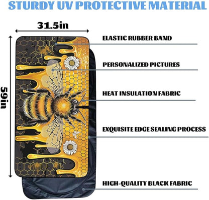 Cute Honey Queen Bee Windshield Sunshade, Playful Bee Pattern, Universal Fit for Car, SUV, Truck, 59" L x 31.5" W - Image 6