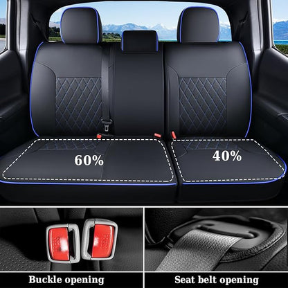 Coverado Tacoma Seat Covers Full Set, Faux Leather Seat Covers Custom Fit for 2005-2015 Toyota Tacoma Double/Crew Cab Base Prerunner SR5 Limited TRD Sport Interior Covers (Blue Line) - Image 6