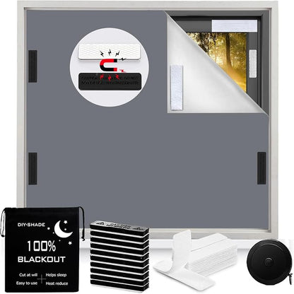 100% Blackout Window Cover Magnetic Blackout Curtains,Portable Black Out Shades No Drill Cuttable Blackout Blinds for Bedroom, RV, Nursery, Media Room,Dorm,Grey (118"x57") by BirdNest