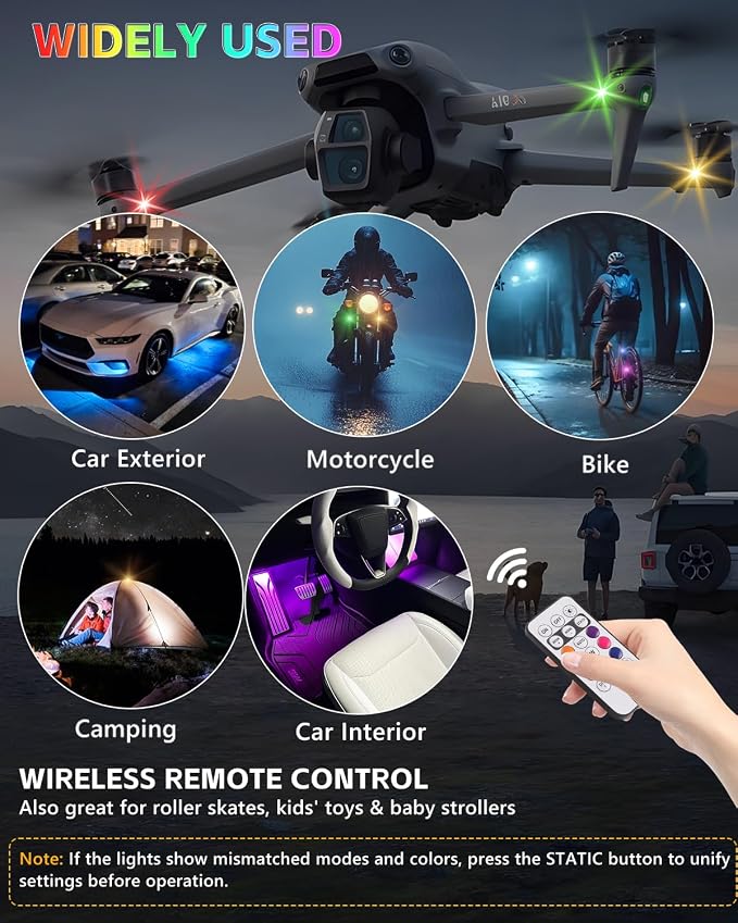Upgraded 4PCS Wireless LED Strobe Lights for Car, 8 Colors Lights | Remote Control, Type-C charging Warning Light for Car Interior Motorcycle Drone Bike Decor - Image 6