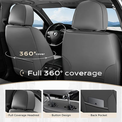 Coverado Car Seat Covers Full Set, Nappa Leather Seat Covers for Cars, Car Seat Protector Car Seat Cushion, Front and Back Seat Protectors Cushions Universal Fit for Most Cars (Gray&Light Gray) - Image 4