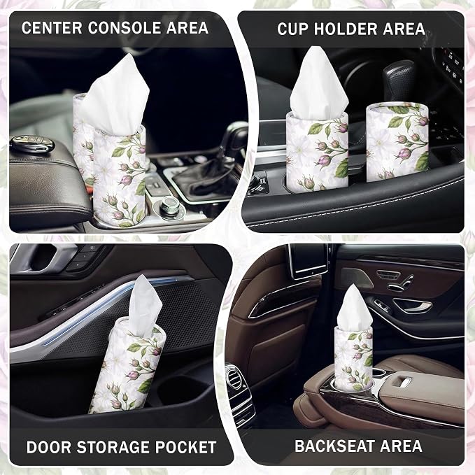 Arttown Car Tissue Holder for Cup Holder Facial Tissues 12 Pack Floral Pink | Flowers Bulk 3-Ply,Refillable Marble Print Cylinder Tissue Boxes,Fit Car Home Office School (600 Sheets Total,50 Sheets Each) - Image 5