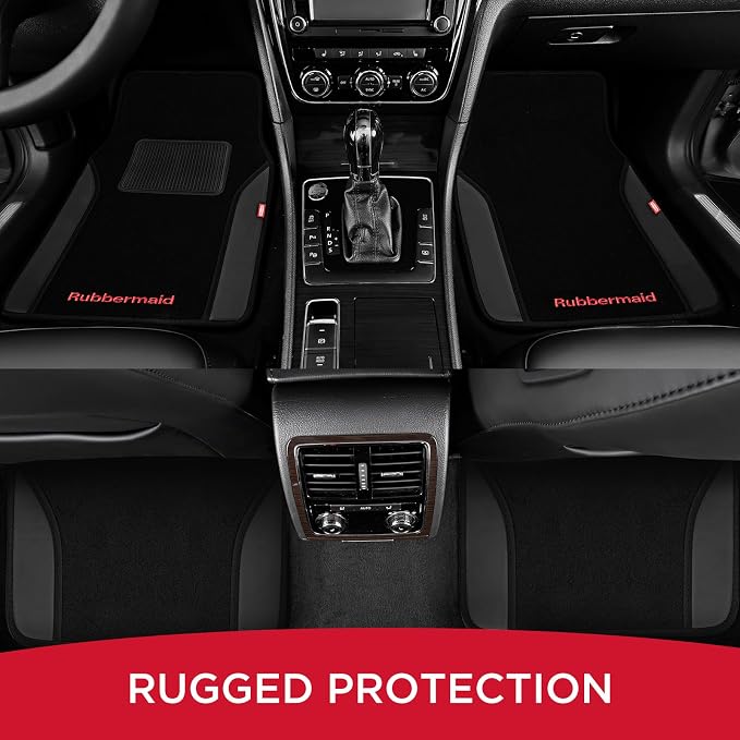 Rubbermaid Car Mats, Carpeted Floor Car Mat with Faux Leather & Built-in Heel Pad, Two-Tone Car Rug Floor Mats, Stylish Carpeted Floor Mats for Cars, Trucks & SUVs Black Color - Image 7