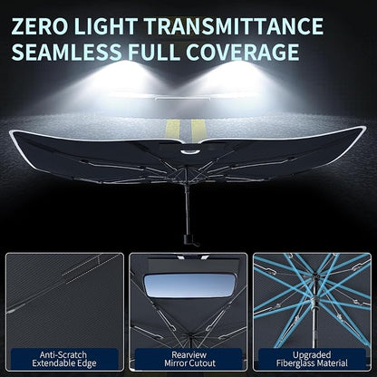Tecoom Umbrella Sun Shade for Car Front Windshield 57"x32" | Double Heat Shield Coating, Universal for Sedan SUV, Vehicle Window Visor, Automotive Interior Sun Protection UV Block - Image 3
