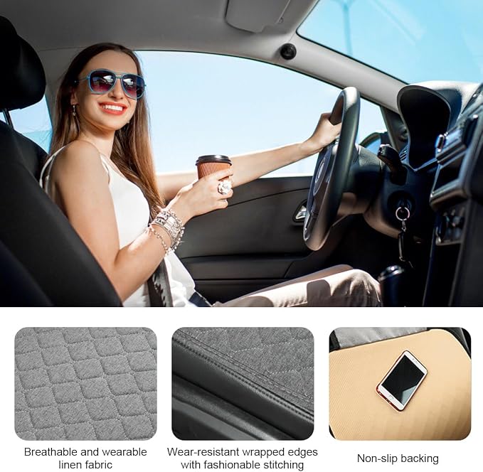 povtii Car Seat Bottom Cover Pad, Breathable Auto Front Seat Protector with Storage Pocket, Comfortable Seat Bottom Cushion Mat for Most Vehicle, Universal Interior Car Accessories (Gray) - Image 3