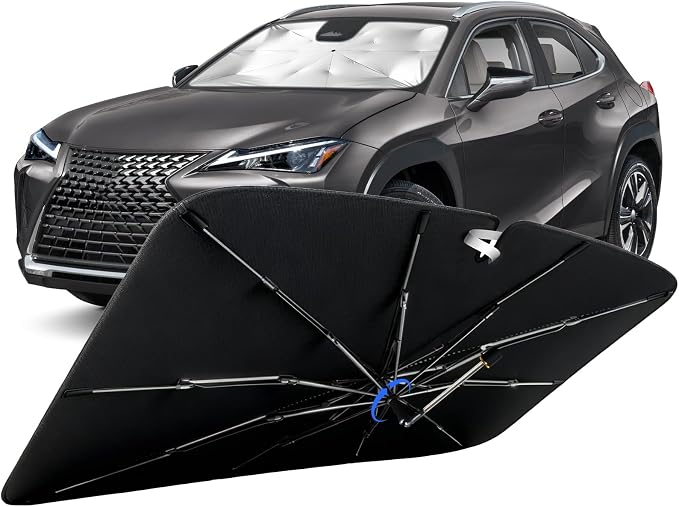 Windshield Sun Shade for Lexus UX 2019-2026 with 360° Rotating Shaft | Custom Fit Umbrella Sunshade for UV Blocking, Interior Heat Protection, Easy Storage, UPF 50+ Cool Windshield Cover by Lonyaqui