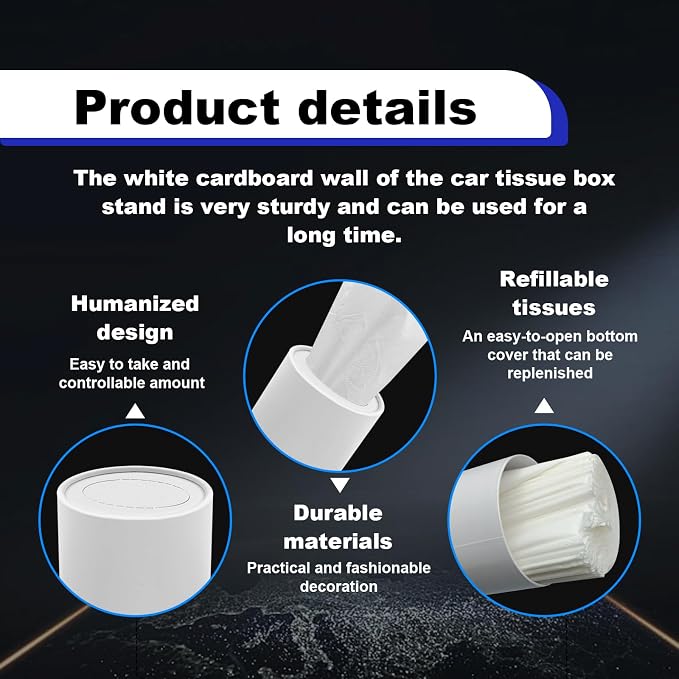 4PCS Car Tissue Holder, Pull Out Cars Tissue Holder, Refillable Tissues Cylinder Travel Tissue Tubes Box Container Multifunctional Car Tissue Box Fits for Cup Holder Round (White) - Image 3