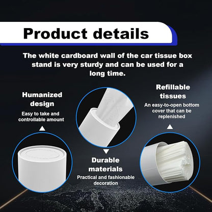 4PCS Car Tissue Holder, Pull Out Cars Tissue Holder, Refillable Tissues Cylinder Travel Tissue Tubes Box Container Multifunctional Car Tissue Box Fits for Cup Holder Round (White) - Image 3
