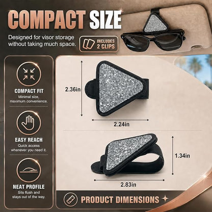 2PCS Magnetic Sunglass Holder for Car Visor, PU Leather Automotive Sun Visor Eyeglasses Hanger Clip, Vehicle Interior Ticket Card Organizer Mount Accessories for SUV Pickup Truck(Silver) - Image 2