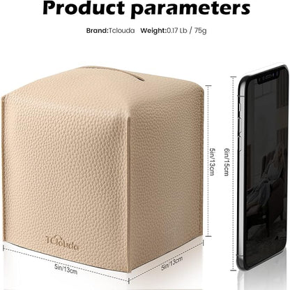 Tissue Box Cover, Tclouda, Modern PU Leather Square Tissue Box Holder for Creative Decorative, 4 Pack, Ideal for Bathrooms/Office/Car/Nightstand/Outdoor Tent, 5"X5"X5", White&Beige&Gray&Claybank - Image 2