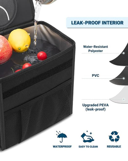 Capolo Car Trash Can with Lid, Leakproof Car Garbage Can Car Trash Bag | Waterproof, Trash Can for Car, 3 Mesh Pockets, Mini Hanging Vehicle Car Trash Bin, for Back/Front Seat (Black,2.5 Gal) - Image 4