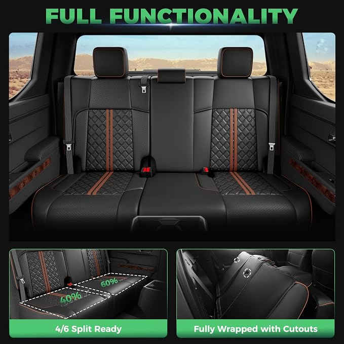 RIDEPOSH Custom Leather Seat Covers for Toyota Tacoma Double Cab 2024-2026 | full set, BKbrown, OEM fit, premium waterproof leather, anti-slip, extra pockets, long-term durability, airbag compatible - Image 4