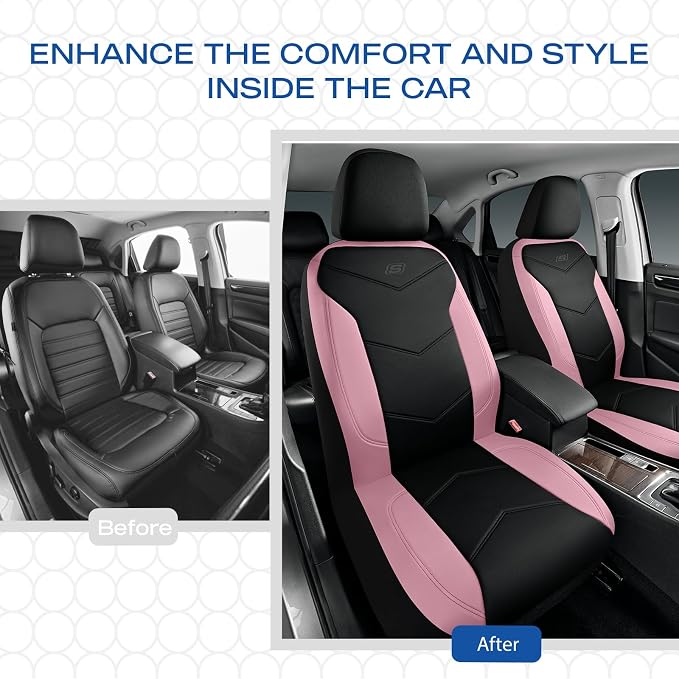 Skechers Memory Foam Seat Covers,Leather Car Seat Covers, Ultimate Comfort & Support Front Seat Covers Airbag Compatible, Automotive Universal Fit Most for SUVs, Vans, Sedans, Cars, Trucks,Pink - Image 6