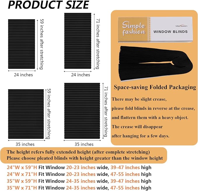 Window Blinds Cordless No Drill Cut to Size Stick On Temporary Paper Shades | Non-Woven, Blackout, Easy Install, Self Adhesive, Pleated Window Cover for Indoor Windows Doors Bedroom Kitchen Bathroom - Image 2