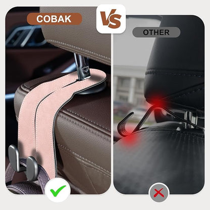 CoBak Purse Hook for Car - Universal Premium Stitched Leather and Aluminum-Magnesium Alloy Double Car Seat Back Storage Hook for Purses, Handbags, Bags (2 Pack),Blush Pink - Image 3