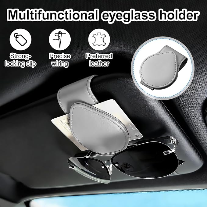 Sunglasses Holder for Car Visor, Magnetic Leather Sun Visor Eyeglasses Hanger & Ticket Card Clip, for Most Cars - Image 4