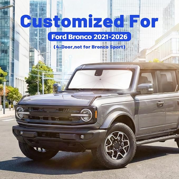 Car Windshield Sun Shade (Not for Ford Bronco 4-Door 2021–2026, 1:1 Fit | [Reflective Coated Fabric] Car Shades Sun Visor Keep Car Cool and Protects Interior, Sunshade Umbrella for Front Window - Image 2