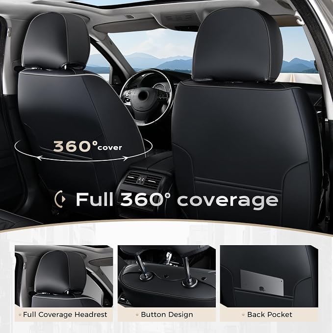 Coverado Front Seat Covers, Waterproof Nappa Leather Anti-Scratch Protectors, Universal Fit for Sedans, SUVs, Pickups, Car Accessories, Waterproof Seat Covers-Black - Image 4