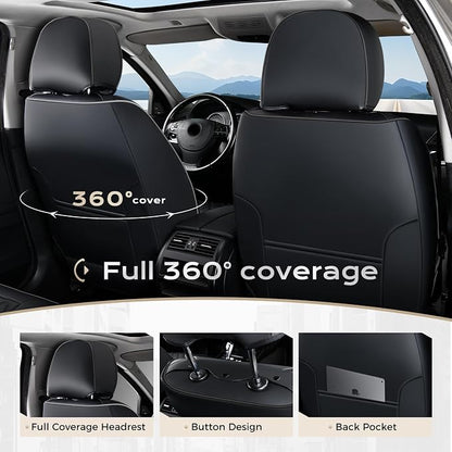 Coverado Front Seat Covers, Waterproof Nappa Leather Anti-Scratch Protectors, Universal Fit for Sedans, SUVs, Pickups, Car Accessories, Waterproof Seat Covers-Black - Image 4