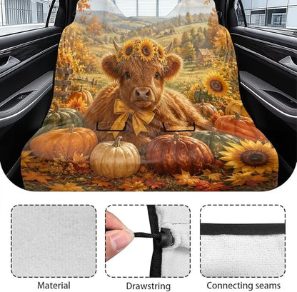 Highland Cattle Sunflower Pumpkin Print Rear Bench Towel Seat Covers, Nonslip Back Seat Cover Washable Bench Seat Covers, Wear-Resistant Car Seat Covers Protector for Dogs - Image 6