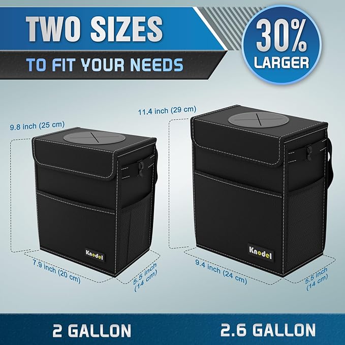 K KNODEL Car Trash Can with Lid, Car Garbage, Bin and Bag (Large, Black) | Waterproof Car Garbage Can with Liner, Hanging Trash Bag for Car, Suv, Van, Truck - Image 2