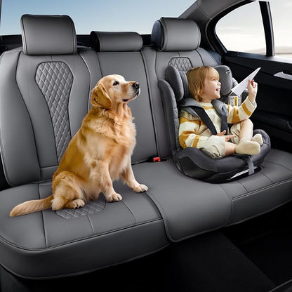 Coverado Automotive Seat Covers, Back Car Protectors, Gray Leather Seat Covers, 3-Piece Car Seat Covers for Back Seats Universal Fit for Trucks SUVs Cars - Image 3
