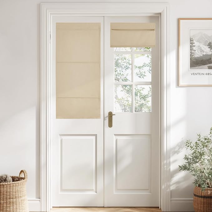 NICETOWN Biscotti Beige Magnetic Blackout No Drill French Door Curtain | Thermal Insulated Short Curtain Blinds, Tie Up Roman Shade, Front Sidelight Curtains for Window Glass 24" W x 48" L, 1 Panel by NICETOWN
