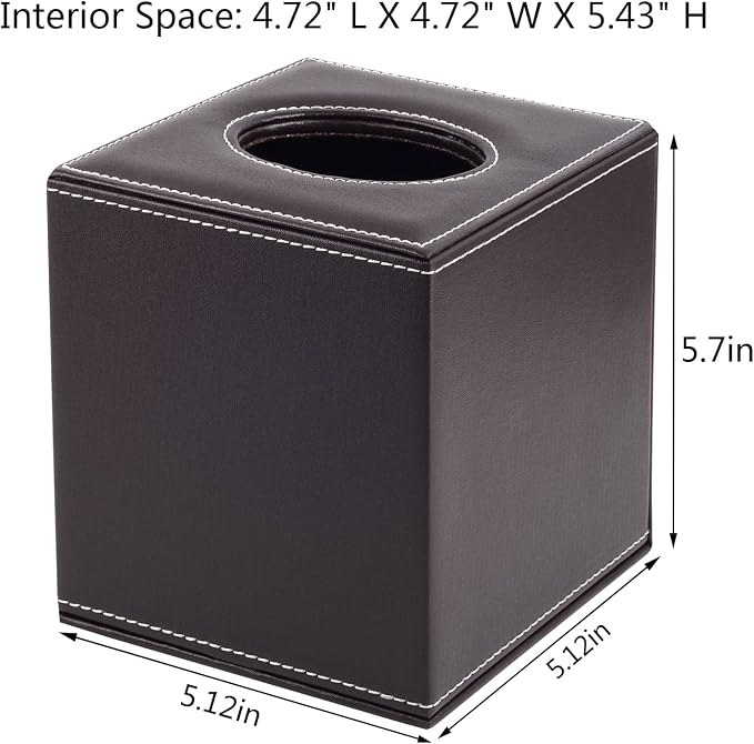 Stylish PU Leather Tissue Box Holder, Square Napkin Holder Pumping Paper Case Dispenser, Facial Tissue Holder with Magnetic Bottom for Home Office (Brown) - Image 3