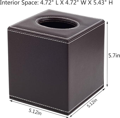 Stylish PU Leather Tissue Box Holder, Square Napkin Holder Pumping Paper Case Dispenser, Facial Tissue Holder with Magnetic Bottom for Home Office (Brown) - Image 3