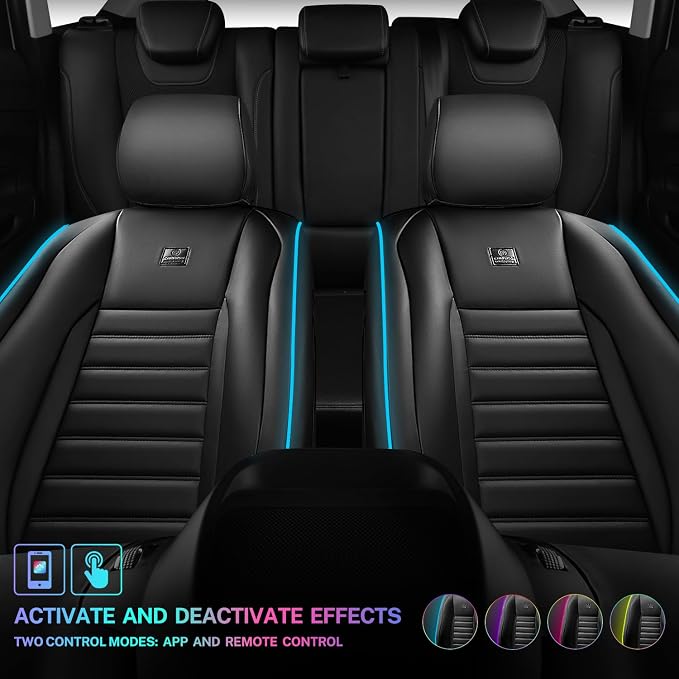 CAR PASS LED Lights Nappa Leather Car Seat Covers Front Seats, Waterproof Seat Cover for Cars Variable RGB Lights with DIY Music Sync Mode, All Weather Universal Fit Trucks SUV Automotive Pick-up - Image 4