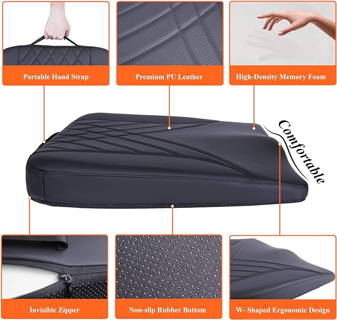 kingphenix Memory Foam Car Seat Cushion for Driving Comfort and Office Use | Coccyx and Lower Back Pressure Relief, Non-Slip Seat Cushion for Cars, Trucks, SUVs, Long Drives and Office Chairs, Black - Image 5