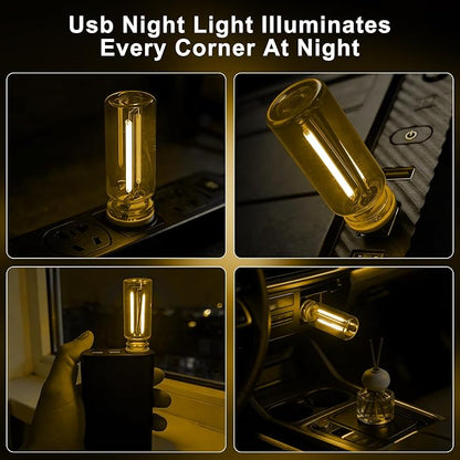 2 Packs USB Light for Car, Touch Dimmable Car Interior Ambient Lights - Portable Mini USB LED Light Bulb, Retro Glass Bottle Night Light for Vehicle, Bedroom, Hallway, Camping(Yellow) - Image 2